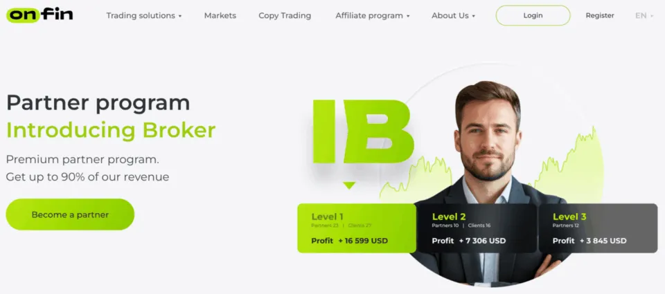 On Fin's Introducing Broker (IB) partner program, a top forex affiliate program