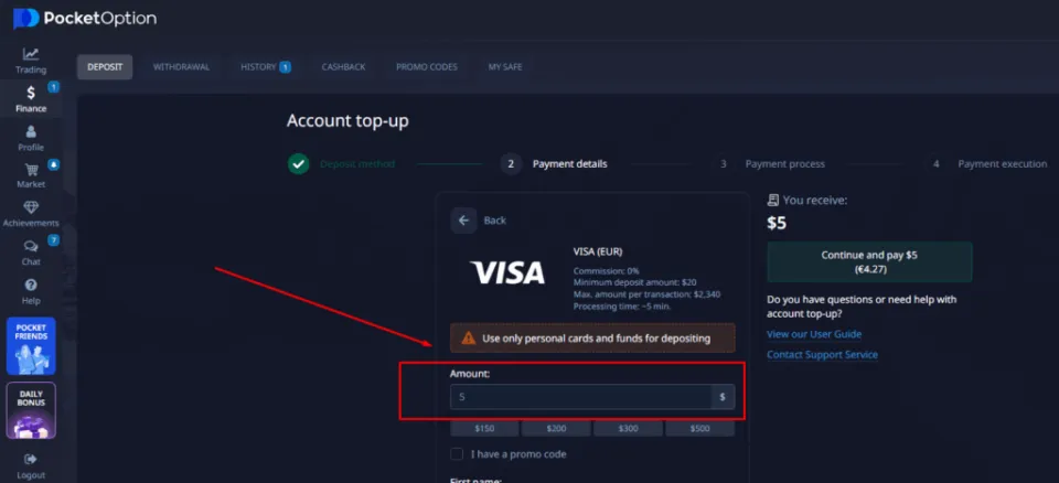 Binary Options Broker Minimum Deposit of $5 on Pocket Option