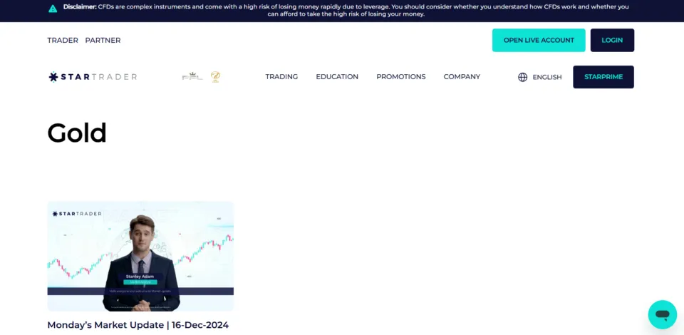 StarTrader Best Gold Trading Broker to trade XAU/USD