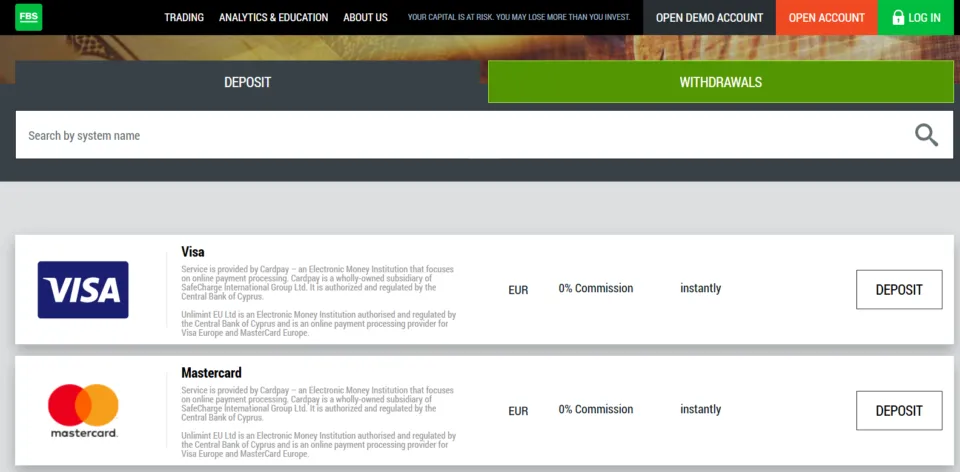 FBS Withdrawal Options