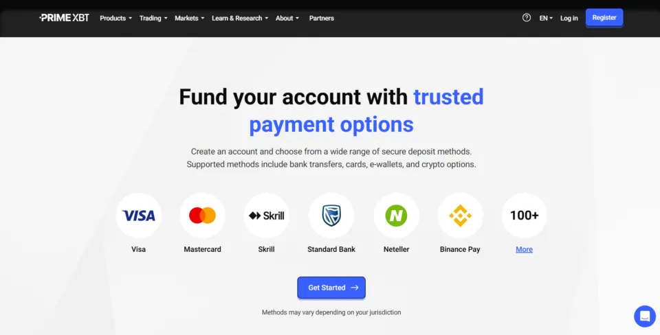 PrimeXBT Account Funding