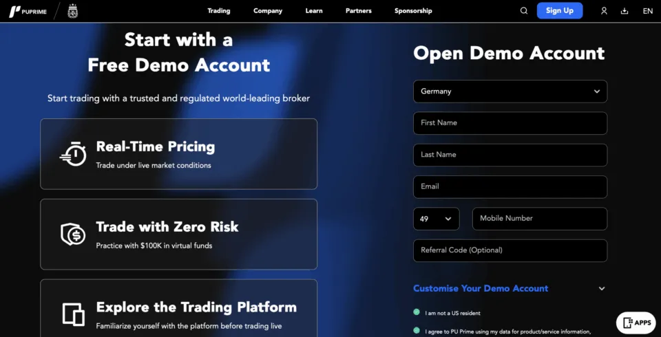 PU Prime - CFD Trading Demo Account