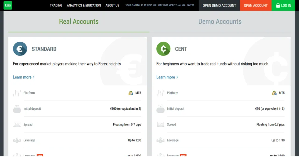 FBS Account Comparison