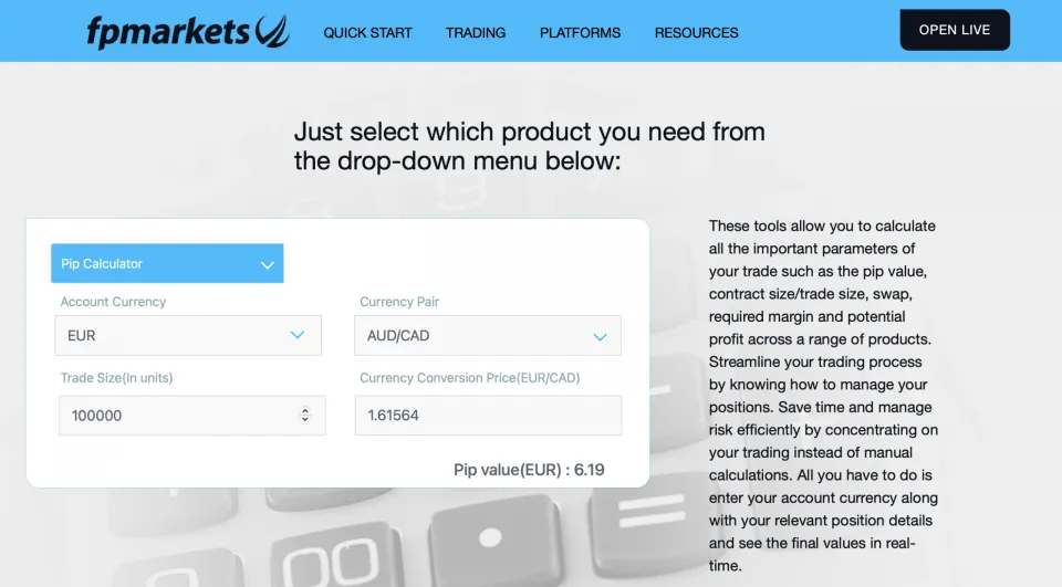 FP Markets Calculators