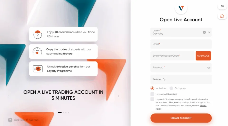Vantage Markets registration