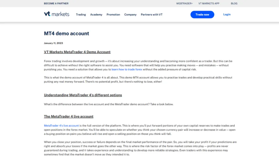 MetaTrader 4 Demo Account VT Markets