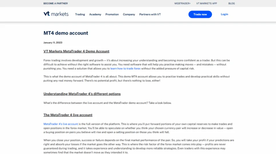 MetaTrader 4 Demo Account VT Markets