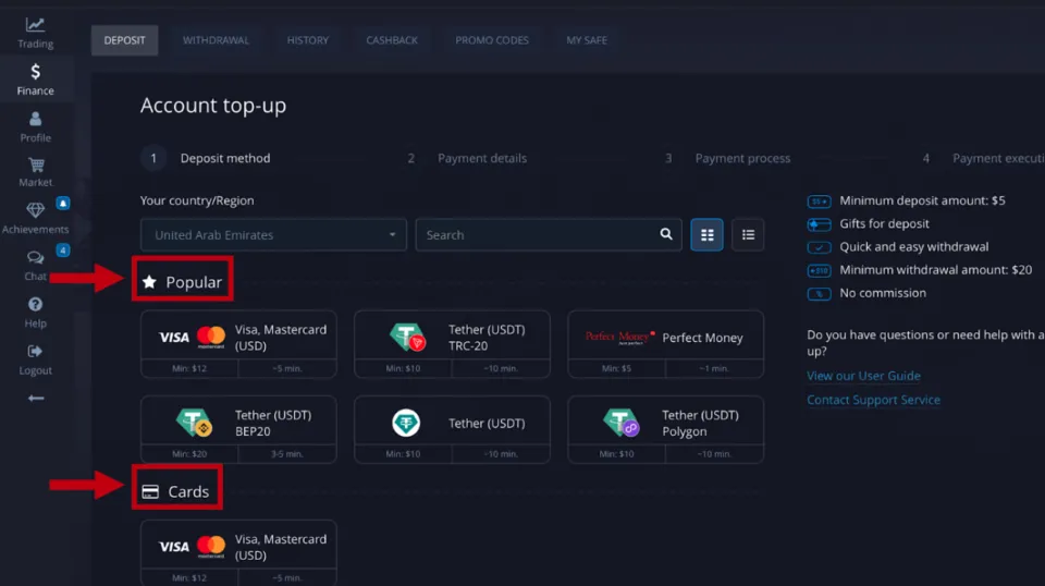 Payment Methods for UAE Traders with Pocket Option