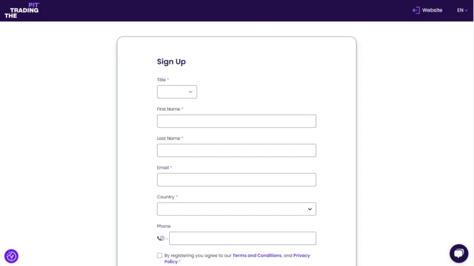 Prop Firm The Trading Pit registration example