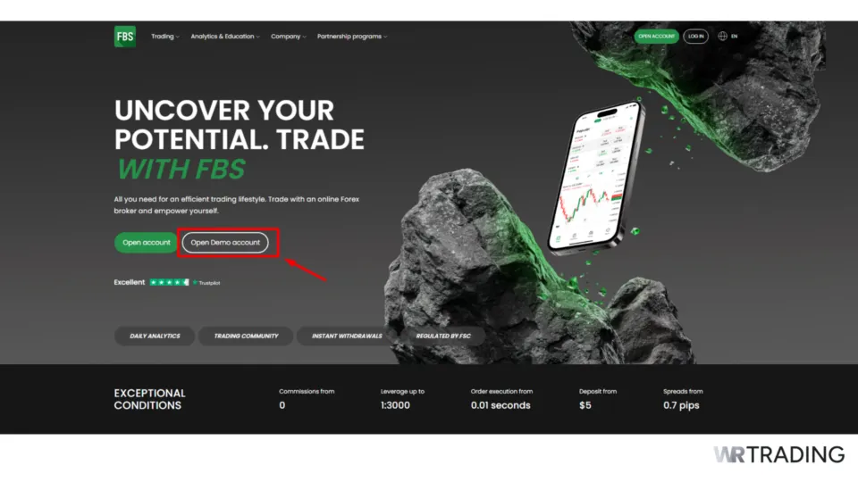FBS Open Demo Trading Account Page