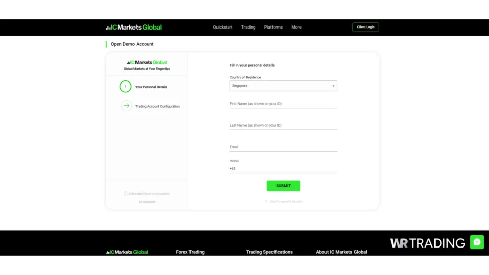 IC Trading Open Demo Trading Account Page