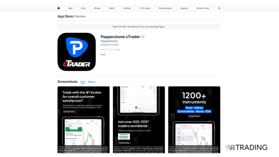 Pepperstone cTrader App on Apple Store