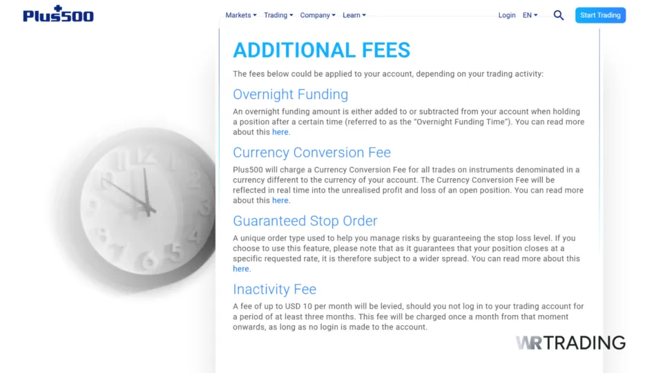 Plus500 Additional Fees