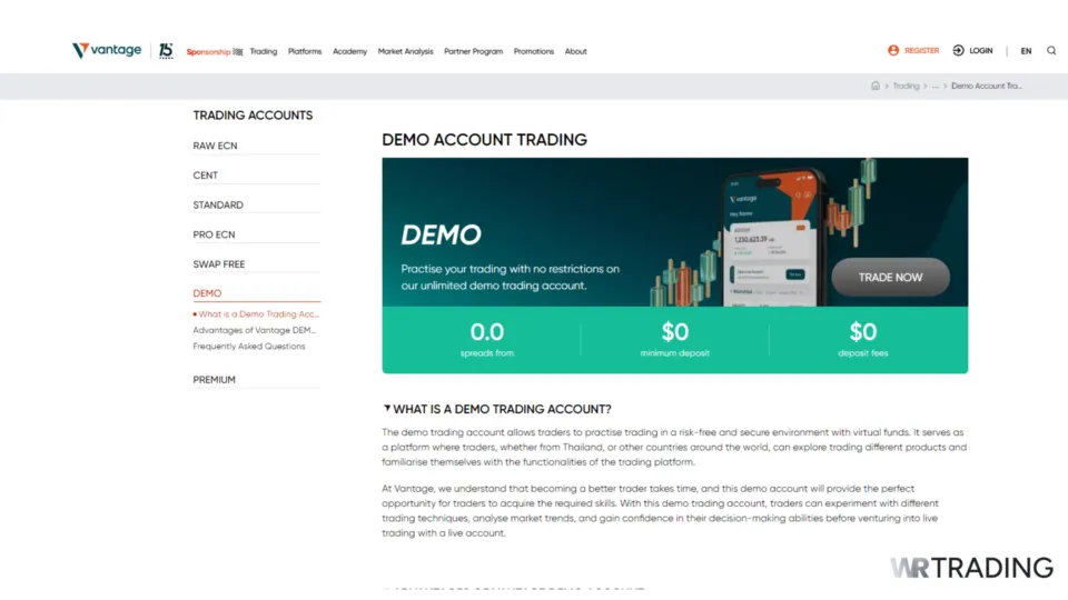 Vantage Markets Demo Account Overview