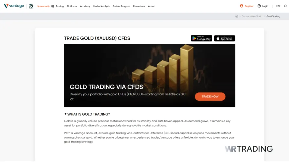 Vantage Markets Best Gold Trading Broker to trade XAU/USD
