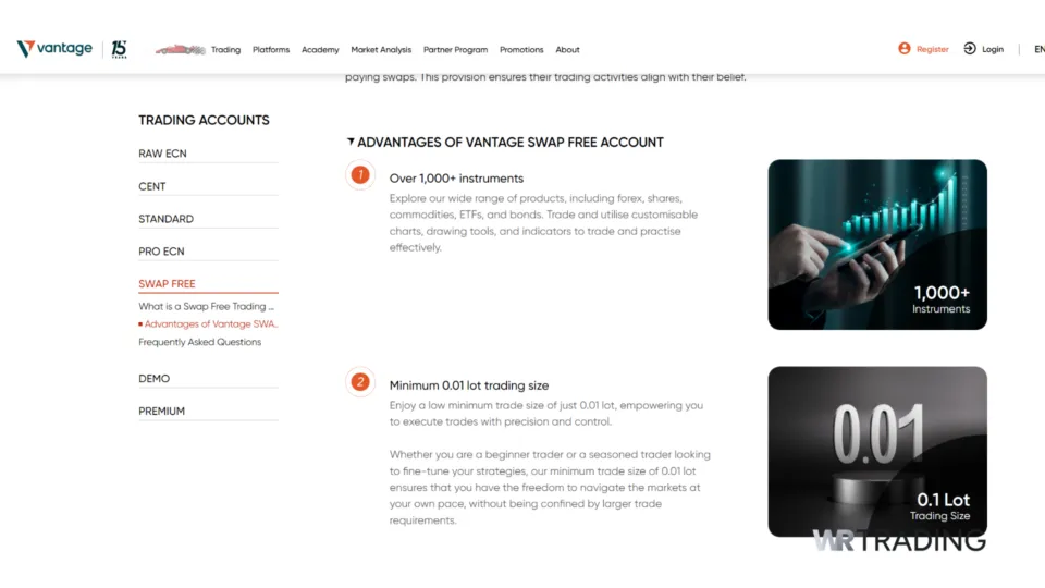 Vantage Markets Advantages for Swap Free Accounts