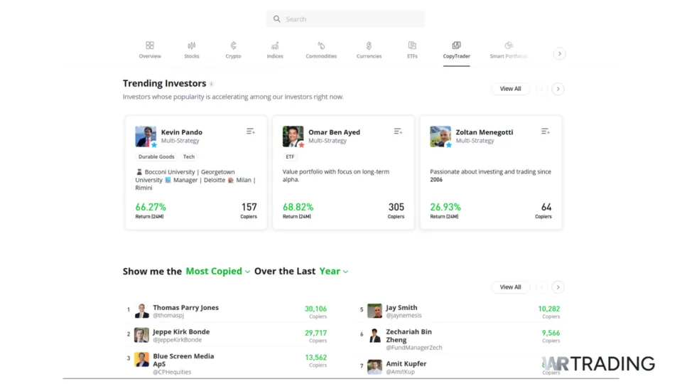 eToro Copy Trading Mechanics Trending Investors