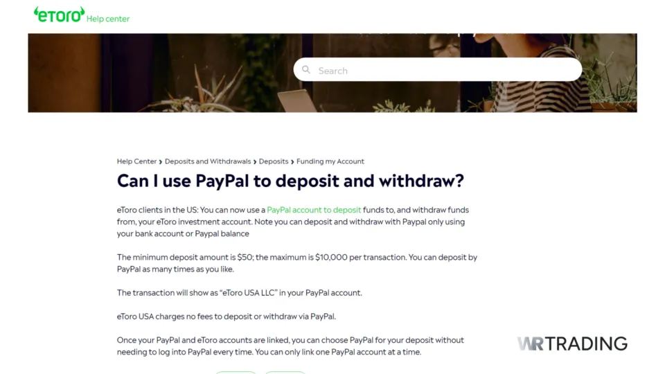 eToro PayPal Deposit and Withdrawal Methods