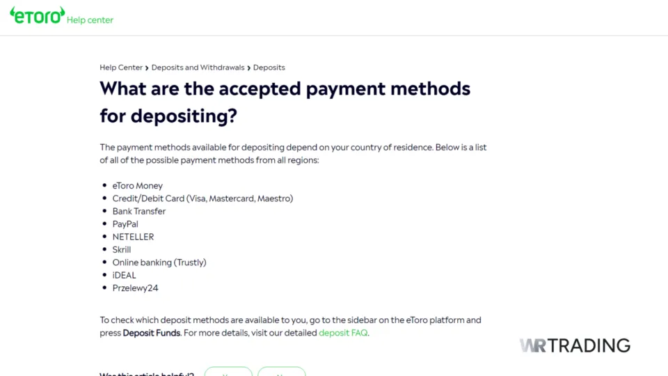 eToro Payment Methods