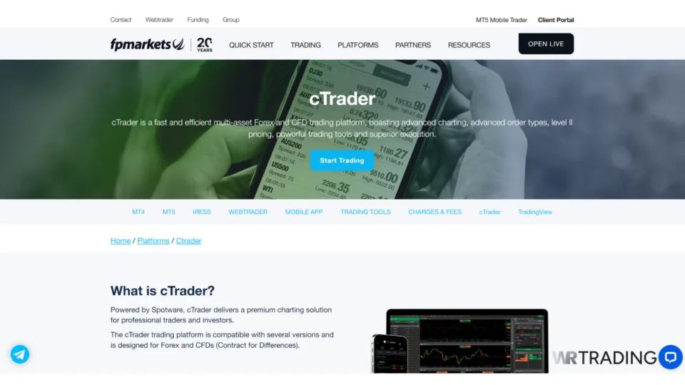 FP Markets cTrader platform with seamless integration and fast forex trade execution