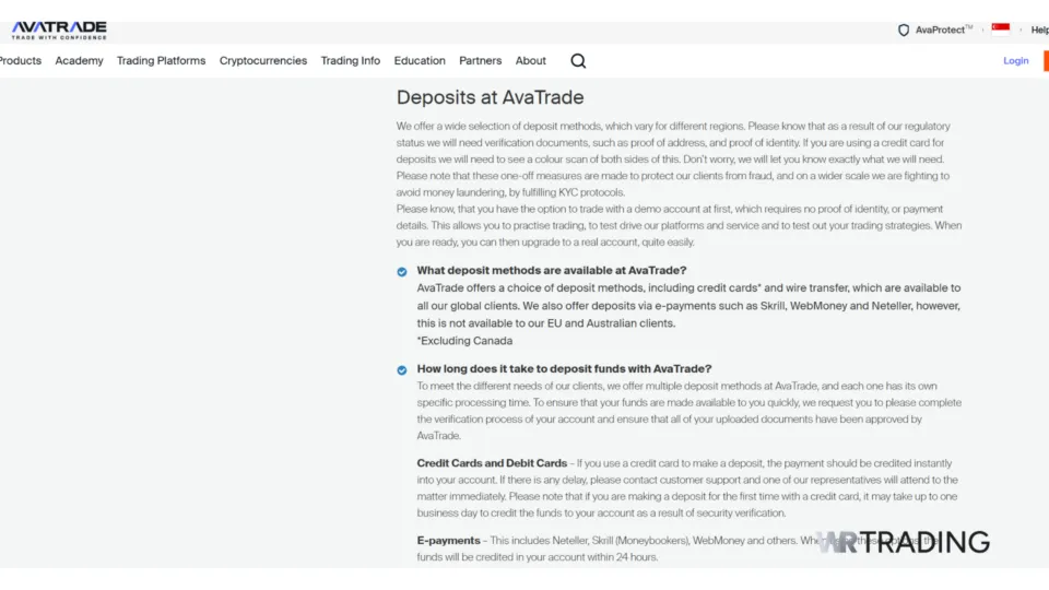 AvaTrade Payment Methods