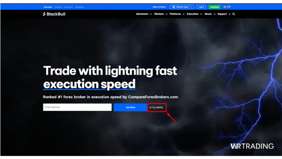 BlackBull Markets Open Demo Trading Account Page