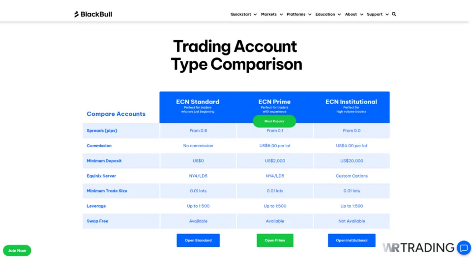 BlackBull Markets Forex Trading Account Types