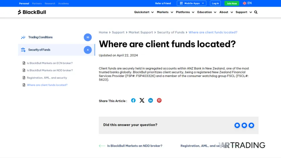 BlackBull Markets Security for Client Funds