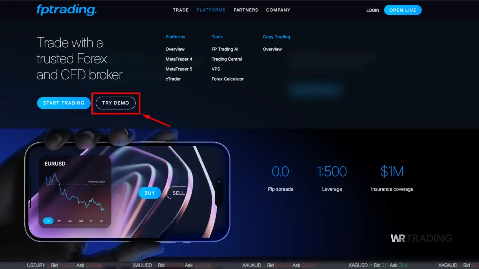 FP Trading Open Demo Trading Account Page