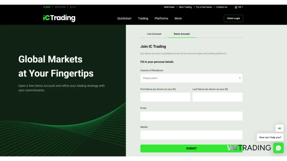 IC Trading Forex Trading Demo Account Opening Page