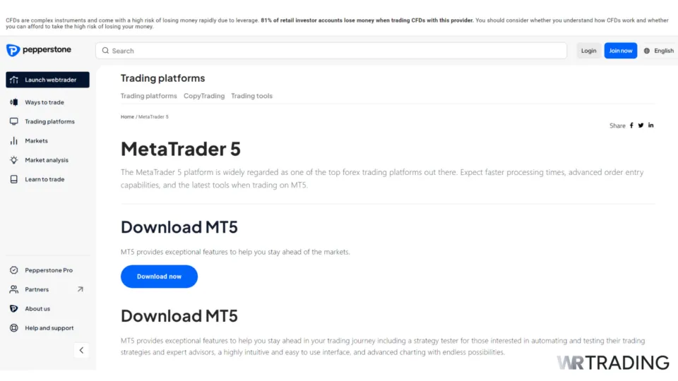 MetaTrader 5 (MT5) Broker Pepperstone