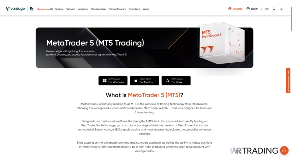 MetaTrader 5 (MT5) Broker Vantage Markets
