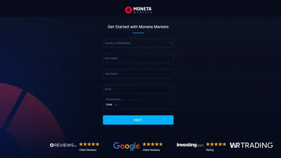 Moneta Markets Open Demo Trading Account Page