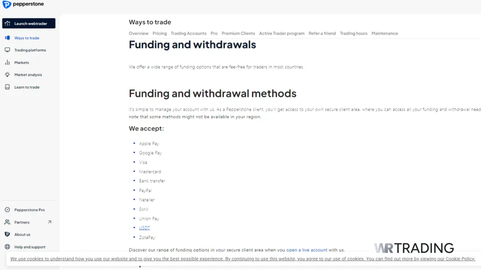 Pepperstone Payment Methods for Funding and Withdrawal