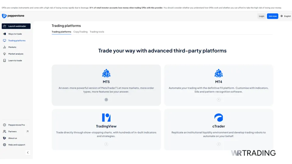 Pepperstone Trading Platforms Comparison Page