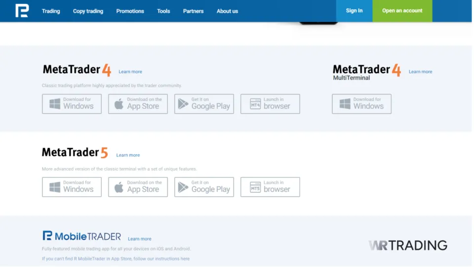 RoboForex Trading Platforms Available
