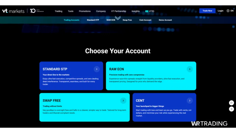 VT Markets Forex Trading Account Types
