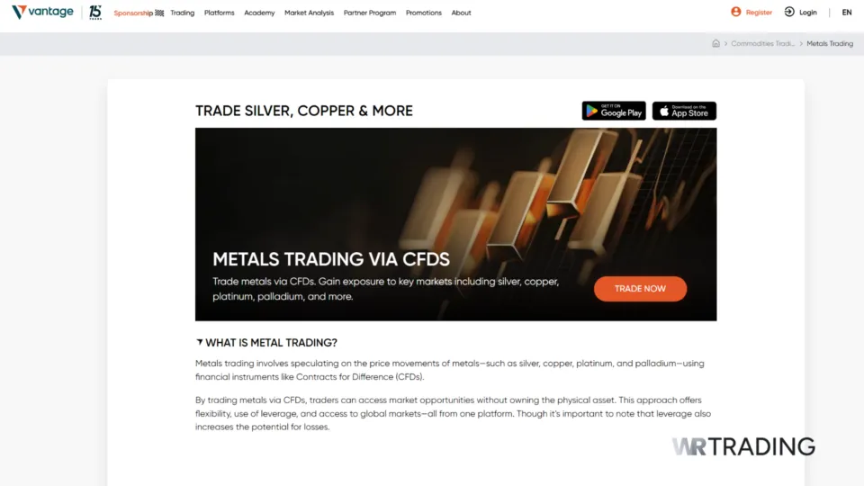 Vantage Markets Best Broker to trade Silver XAG/USD