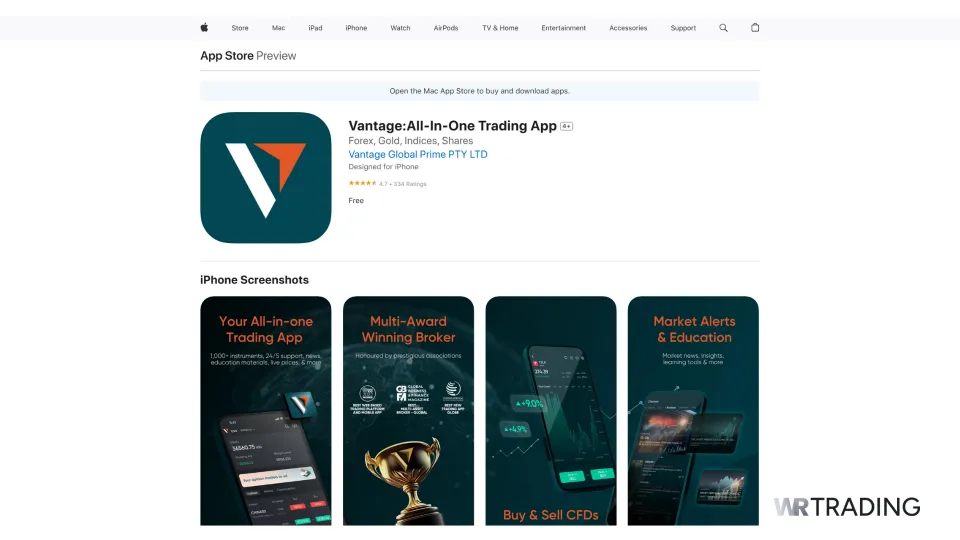 Vantage Markets CFD App on Apple Store