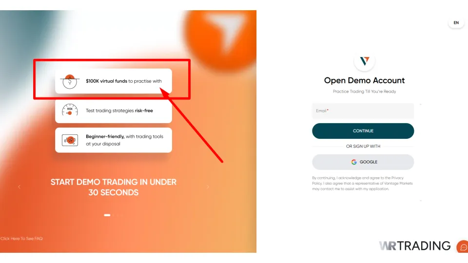 Vantage Markets MetaTrader 4 Demo Account Sign Up