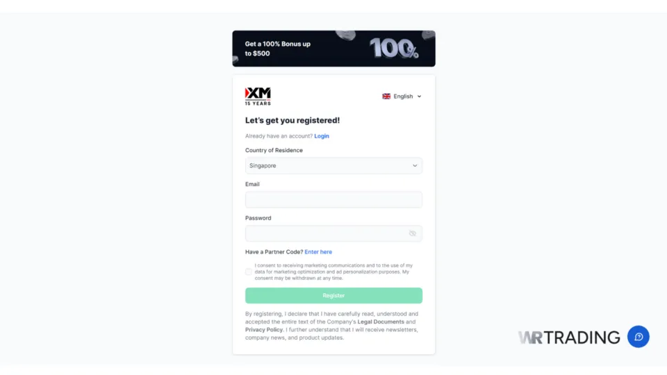 XM Markets Forex Trading Demo Account Opening Page