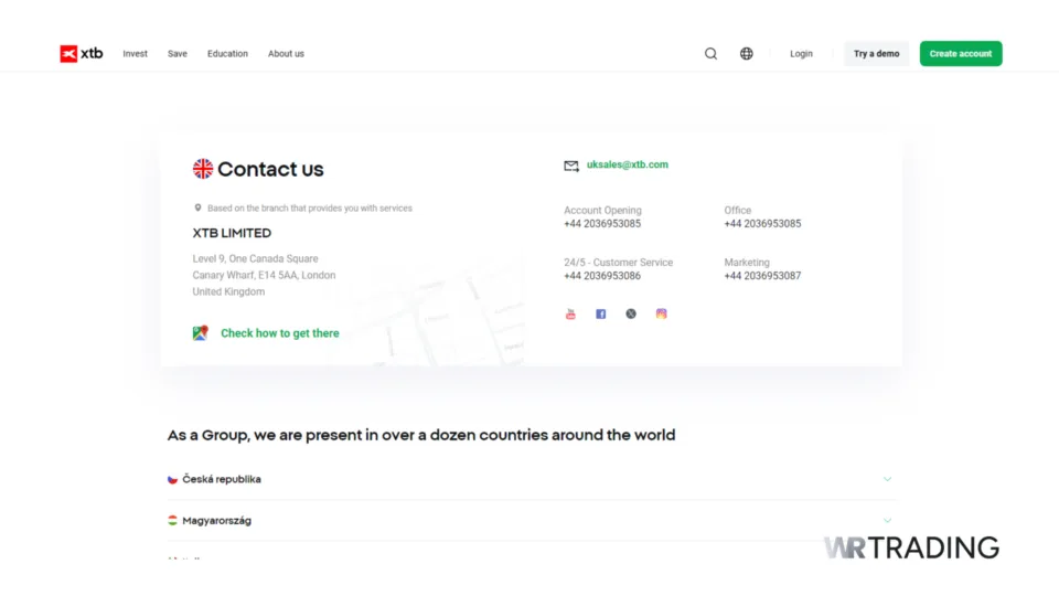 XTB Broker Contact Us Support Page