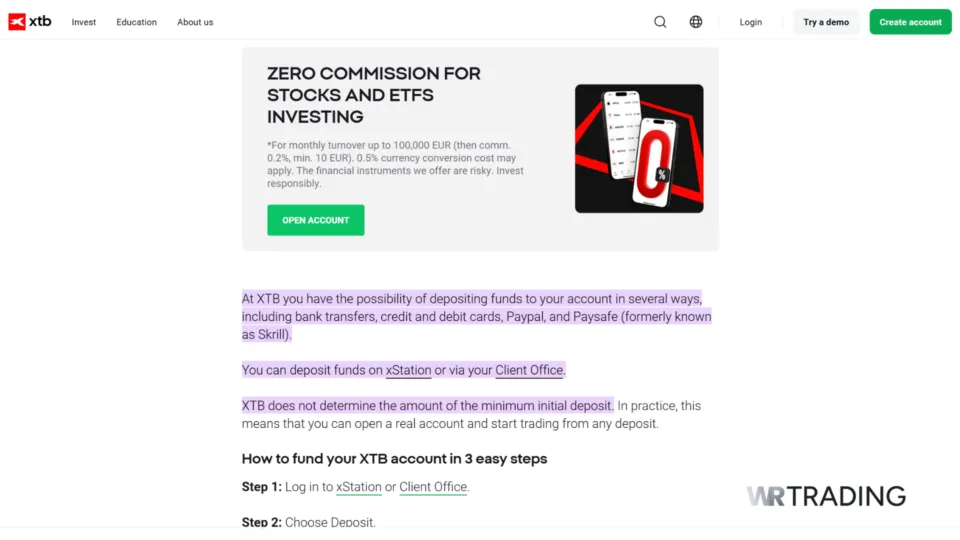 XTB Payment Method Details
