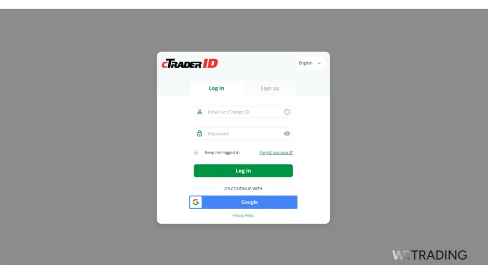 cTrader login page for secure access to trading accounts and real-time markets