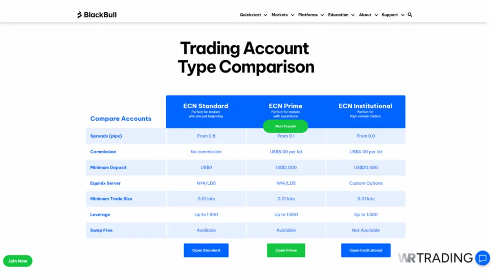 BlackBull Markets Forex Trading Account Types