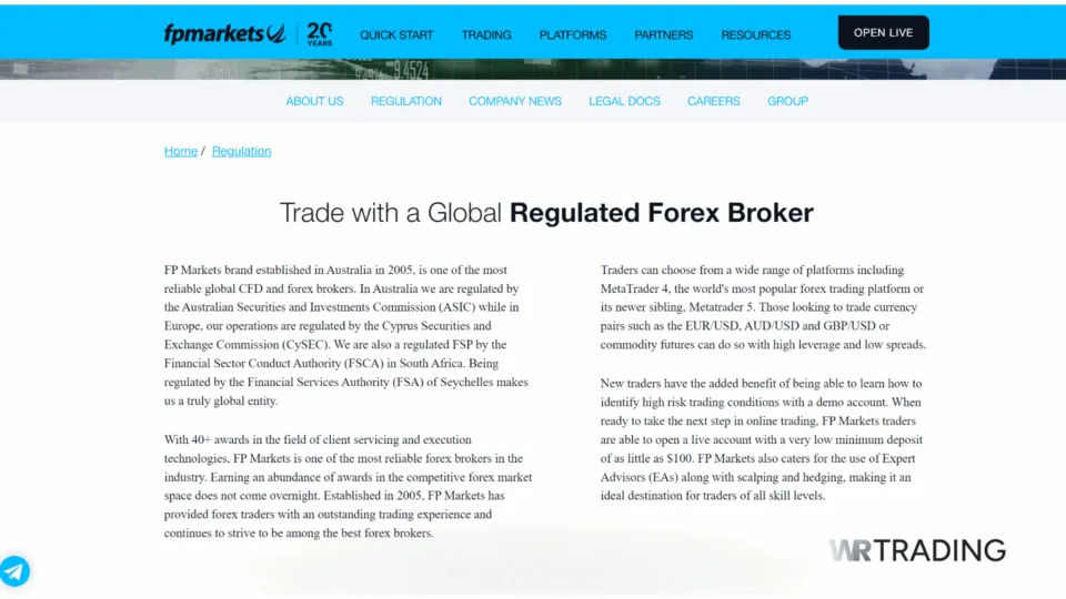 FP Markets Forex Broker Regulation