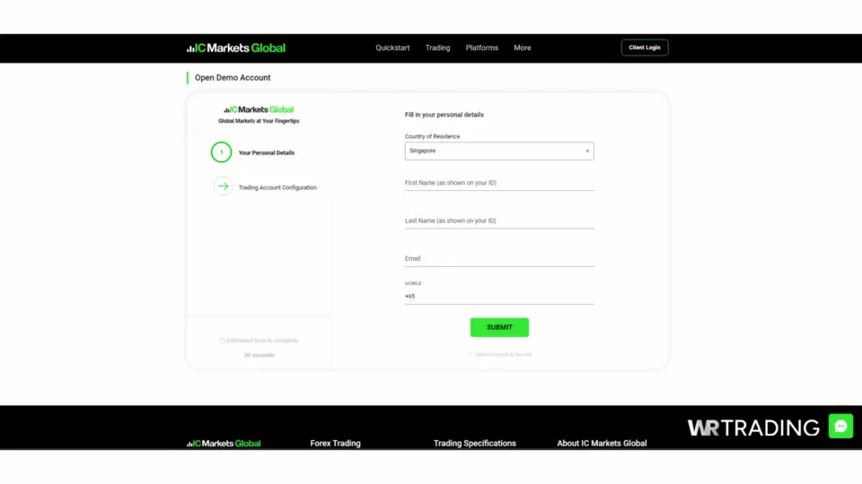 IC Trading Open Demo Trading Account Page