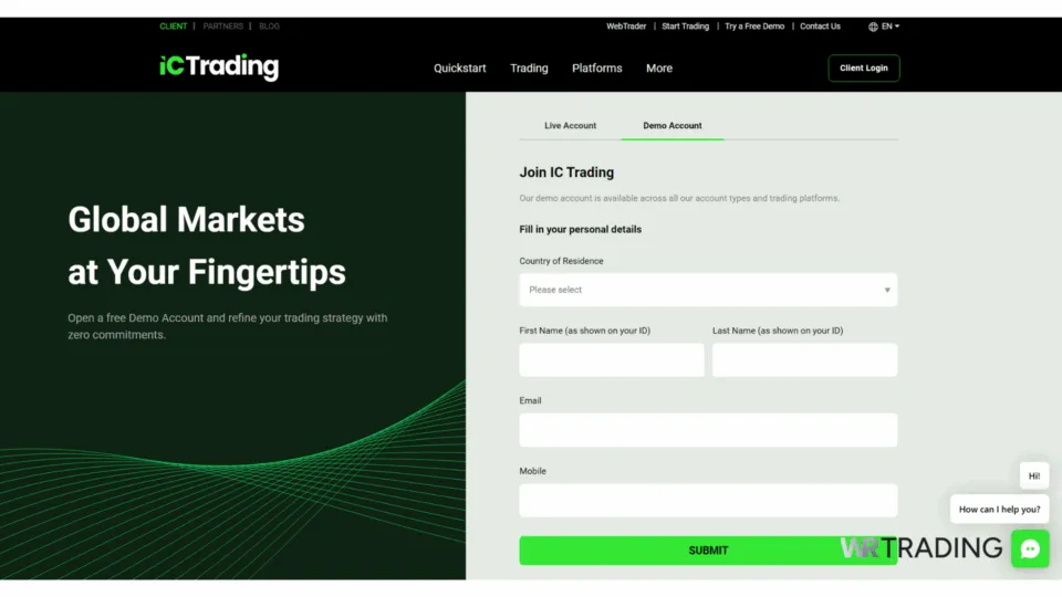 IC Trading Forex Trading Demo Account Opening Page