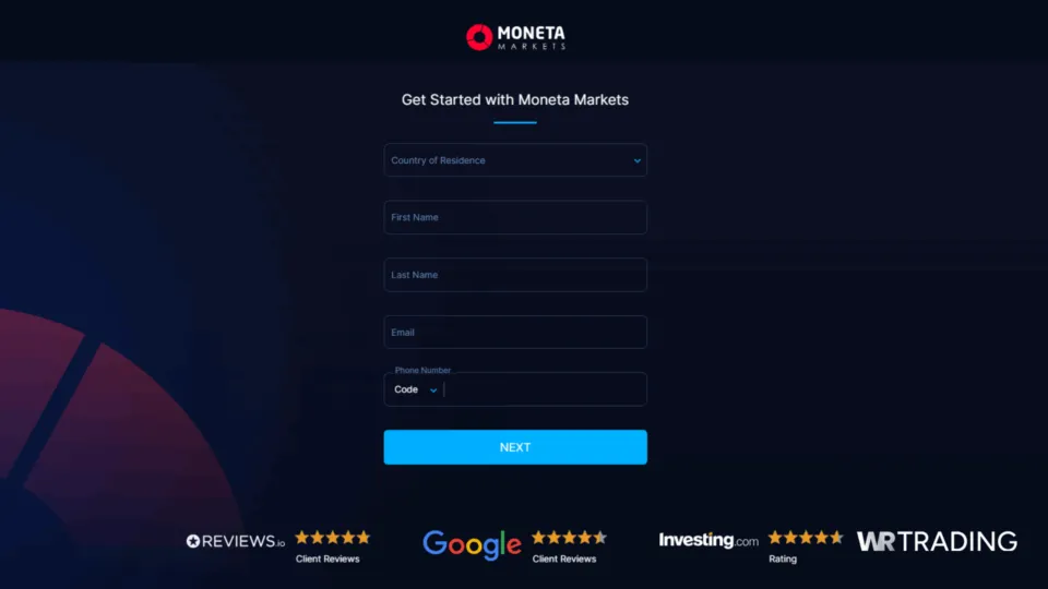 Moneta Markets Open Demo Trading Account Page