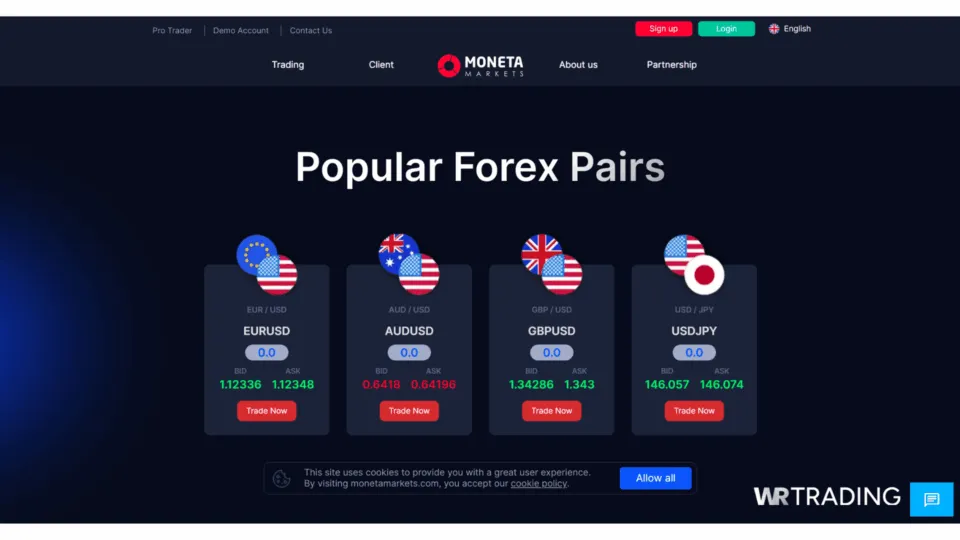 Moneta Markets Forex Trade Equities Page